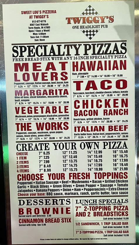 twiggy's one terre haute menu.